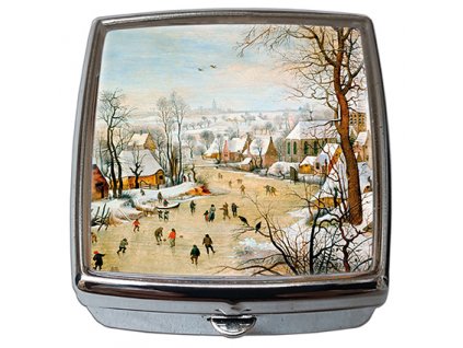 Krabička na tablety lékovka-pilulník se zrcátkem Pieter Bruegel d.A., Winter Landscap~