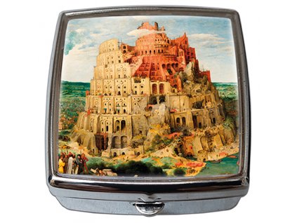 Krabička na tablety lékovka-pilulník se zrcátkem Pieter Bruegel d.A.,Tower of Babel