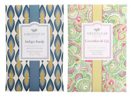 Greenleaf - Vonný sáček Indigo Suede, Cucumber & Lily 2 ks - 12×18 cm