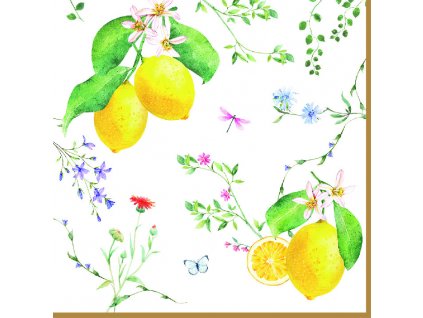 Easy Life - Papírový ubrousek Fleurs Et Citrons 20 ks - 33×33 cm