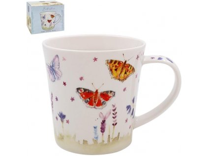 Porcelánový hrnek s motýlky a květy v dárkové krabičce - 400 ml
