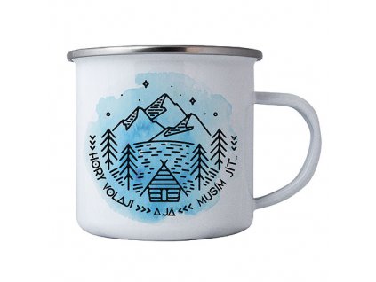 Bohemia Gifts Plechový smaltový hrnek 350 ml pro cestovatele - hory volají