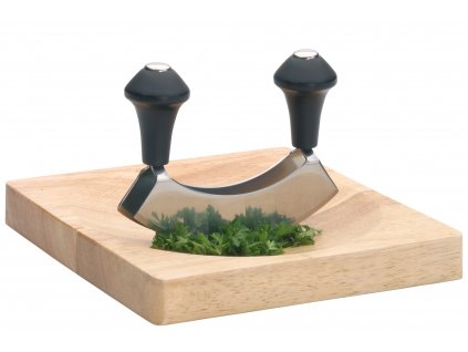 Kitchen Craft - Sekáček na bylinky s dřevěným prkénkem /délka sekáčku je 14 cm/
