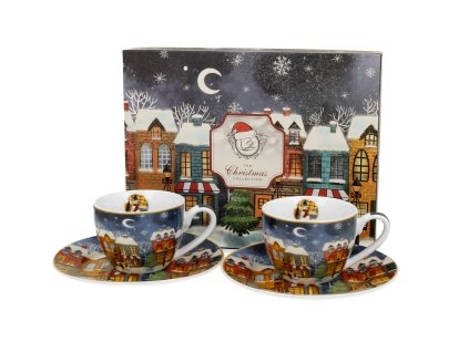 DG - Vánoční porcelanové šálky s podšálkem na espresso CHRISTMAS CITY v dárkovém balení 2 ks - 110 ml
