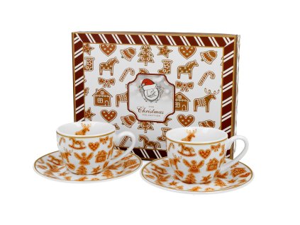 DG - Vánoční porcelanové šálky s podšálkem na espresso GINGERBREAD v dárkovém balení 2 ks - 110 ml