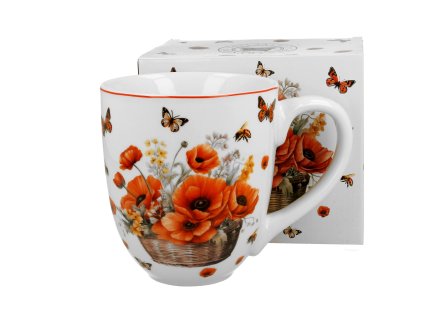 DG - Velký porcelánový hrnek XXL Košík s rozkvetlým vlčím mákem a s motýli - 1 litr
