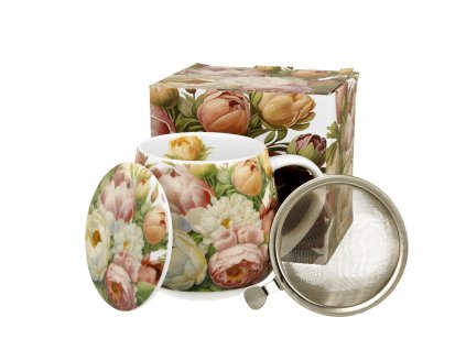 DG - Porcelánový hrnek Barylka se sítkem a víčkem PIVOŇKY - 430 ml