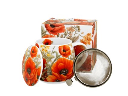 DG - Porcelánový hrnek Barylka se sítkem a víčkem VLČÍ MÁKY - 430 ml