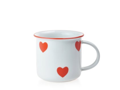 Hrnek Tina porcelánový plecháček 250 ml červená srdce