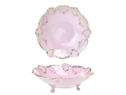 Miska na 3 nožkách 19,5 cm Diana - růžičková girlanda - růžový porcelán