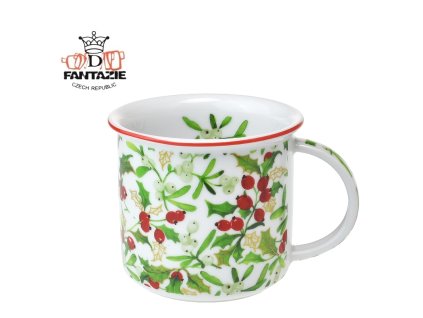 Hrnek Tina porcelánový plecháček 350 ml Jmelí a cesmína