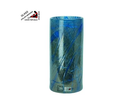 Váza 22 cm z hutního skla kobaltová, ruční výroba z atelieru Beránek