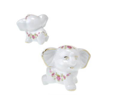 Slon Bimbo dekor girlanda z růžiček - bílý porcelán