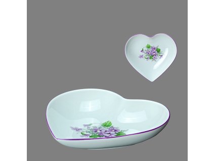 Miska srdce fialky s fialovou linkou - 16 x 15,5 cm
