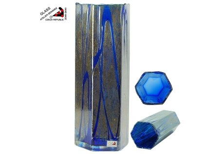 Váza 30 cm z hutního skla kobaltová, ruční výroba z atelieru Beránek