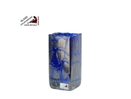 Váza 12 cm z hutního skla kobaltová, ruční výroba z atelieru Beránek
