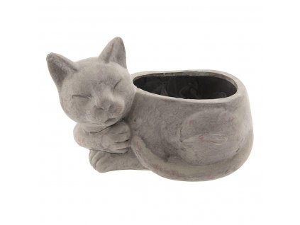 Clayre & Eef - Terakotový květináč "Spící kočka" - 26*15*16 cm