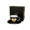 DG - Porcelánový šálek s podšálkem Zlaté srdce na černém podkladu - 250 ml