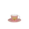 DG - Porcelánový šálek s podšálkem Zlaté srdce na růžovém podkladu - 250 ml
