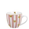 DP - Porcelánový hrnek v srdci Zlatá mini srdíčka na růžových pruzích - 460 ml