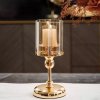 Svícen plechový se skleněným cylindrem 31 cm - zlatý