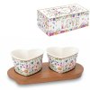 Souprava misek 7 cm na dřevěným podnosu 21 x 10 cm - Easy Life - Kvetoucí láska