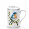 Hrnek 300 ml se sítkem a víčkem modrý vnitřek - ptáčci