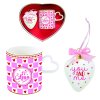 Hrnek 320 ml s uchem ve tvaru srdce a porcelánové závěsné srdce - Malá srdíčka