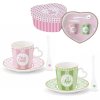 Šálek s podšálkem 100 ml na espresso - Easy Life - Malá srdíčka pink and green - sada 2 ks