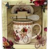 Porcelánový hrnek s podšálkem a lžičkou, Paris Kolo ze předu v dárkové krabičce - 240 ml