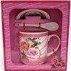 Porcelánový hrnek  s podšálkem a lžičkou, Růže Žlutá + růžová v dárkové krabičce - 240 ml
