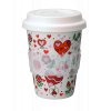 Porcelánový pohárek Coffee to Go s víčkem a páskou "Zamilovaná srdíčka" - 310 ml
