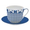Easy Life -  Porcelánový šálek s podšálkem Geometric Blue v dárkové krabičce - 400 ml