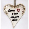 Dřevěné srdíčko protáhlé/vyřezané 19cm s nápisem - Domov je tam kde jsme spolu