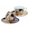 Sada 2 šálků a podšálků G. Klimt, The Kiss (krémové a hnědé pozadí) v dárkovém kufříku..