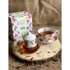 Porcelánový šálek se skleněnou konvičkou a podšálkem v dárkové krabičce, dekor VLČÍ MÁK, divoký...