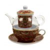 Porcelánový šálek se skleněnou konvičkou a podšálkem v dárkové krabičce William Morris STRAWBERRY THIEF RED 255 ml, 330 ml
