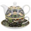 Porcelánový šálek s konvičkou a podšálkem v dárkové krabičce William Morris STRAWBERRY THIEF BLUE,.