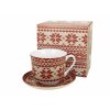 DG - Porcelánový šálek s podšálkem vánoční SVETR červený v dárkové krabičce - 470 ml