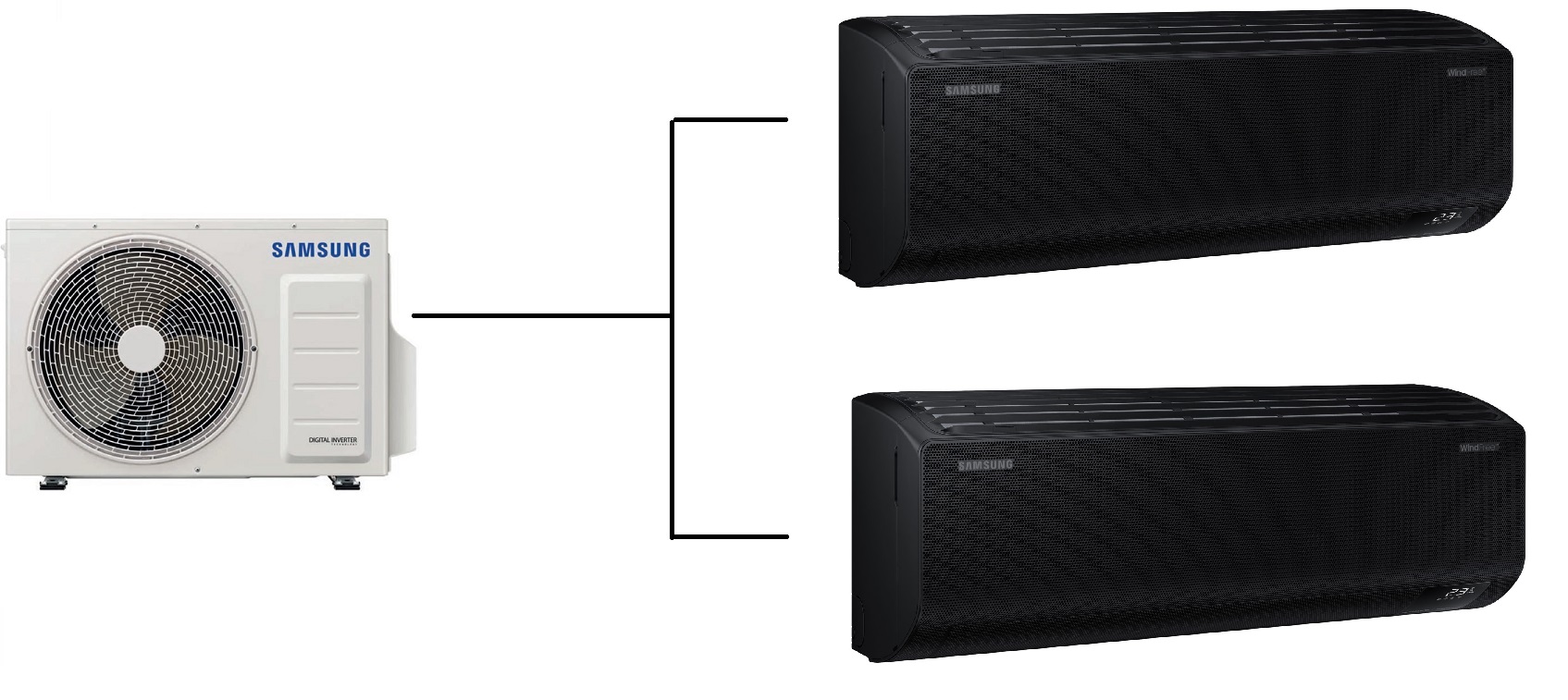 Klimatizace Samsung Wind Free Avant Black S2 1+2 ( 2,5kW + 3,5kW ) Multi-split R32