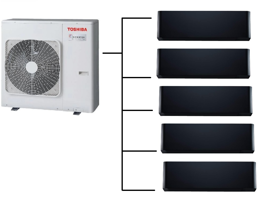 Klimatizace Toshiba Shorai Curve black 1+5 ( 2,5kW + 2,5kW + 2,5kW + 2,5kW + 2,5kW ) Multi-split R32