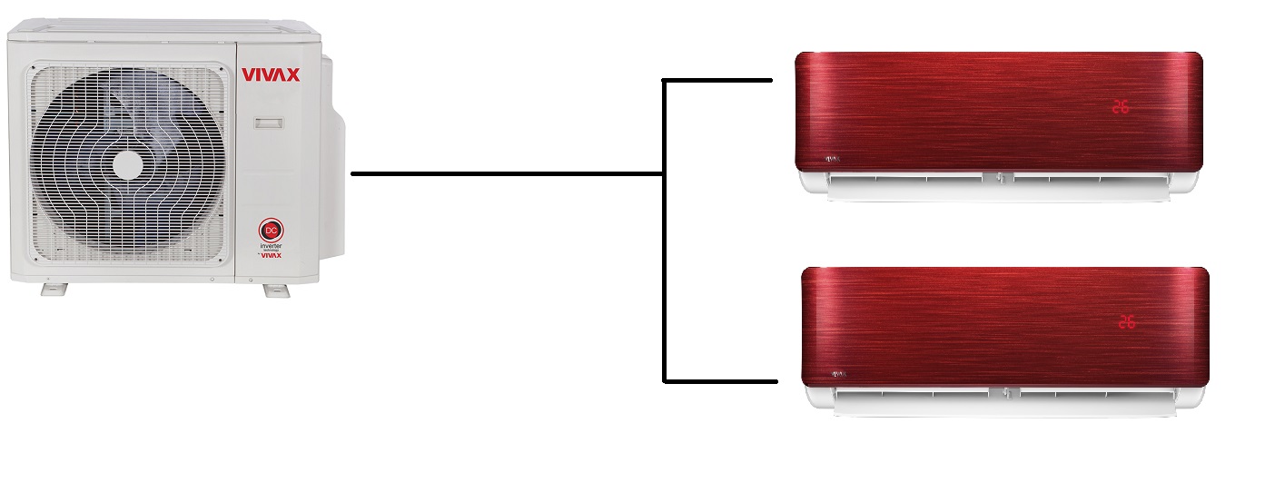 Klimatizace Vivax Design R+ red 1+2 (3,5kW + 3,5kW) Multi-split R32