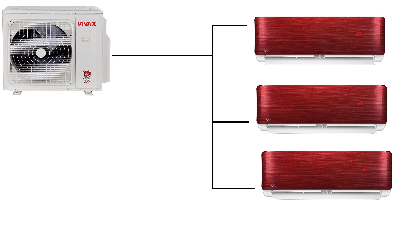 Klimatizace Vivax Design R+ red 1+3 (3,5kW + 3,5kW + 3,5kW) Multi-split R32