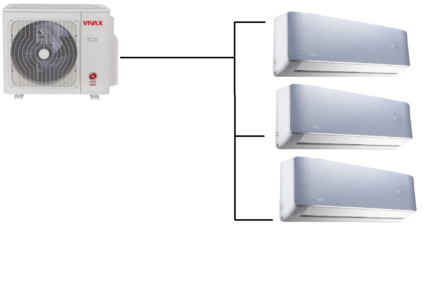 Klimatizace Vivax Design R+ silver 1+3 (2,7kW + 2,7kW + 3,5kW) Multi-split R32