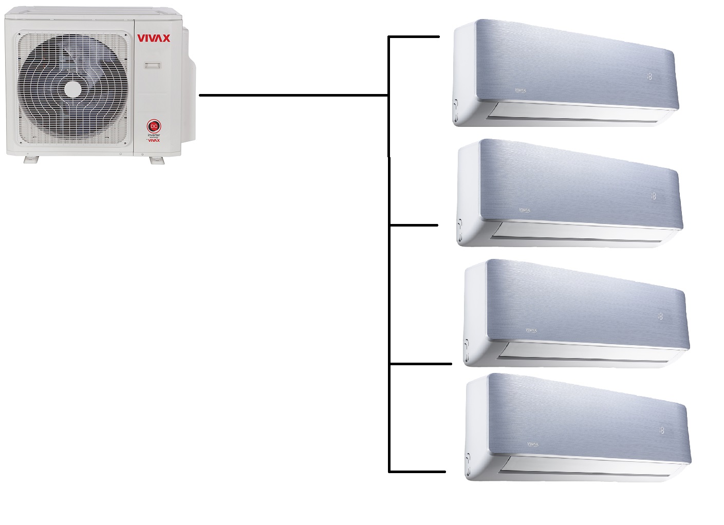 Klimatizace Vivax Design R+ silver 1+4 (2,7kW + 2,7kW + 2,7kW + 2,7kW) Multi-split R32