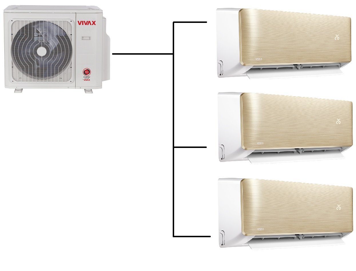 Klimatizace Vivax Design R+ gold 1+3 (2,7kW + 2,7kW + 3,5kW) Multi-split R32