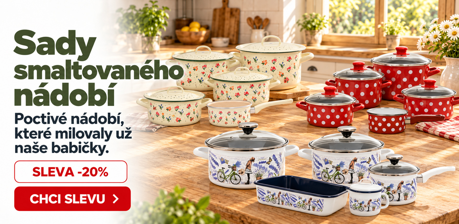 Sady smaltovaného nádobí se slevou 20%