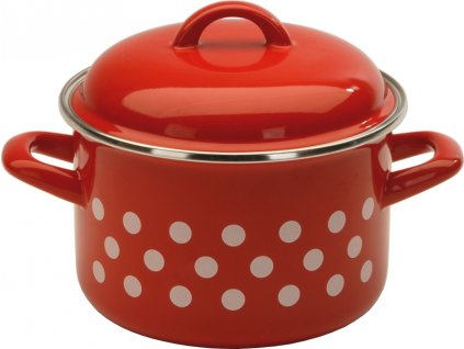 Metalac Červený puntík, hluboký smaltovaný hrnec Standard s poklicí 24 cm, 6,75 l