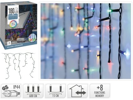 KOOPMAN, 59283, 180 LED kapající vodopád, 600x52cm, 3m přívod, barevné muticolor