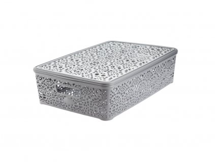 Mega Plast, Košík MONAKO L s víkem, 10,2 x 40,3 x 27 cm, šedá metalíza